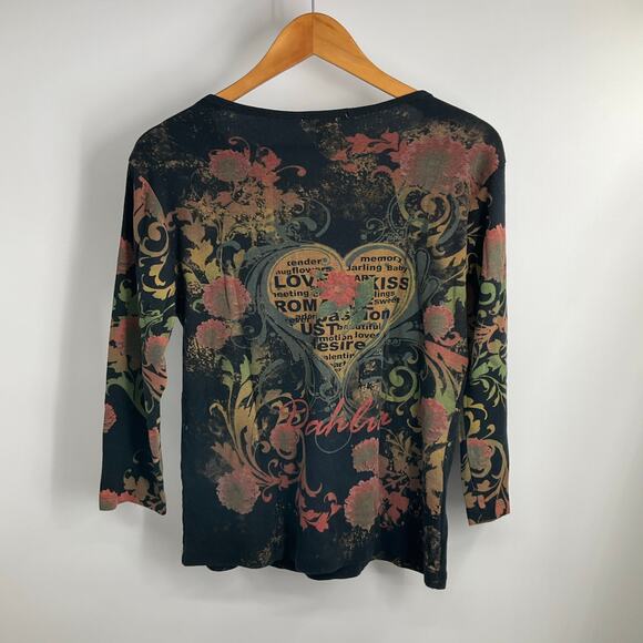 SUSAN LAWRENCE Vintage 90s Y2K Grunge Goth Witchy 3/4 Sleeve Top XL Black - Picture 10 of 11